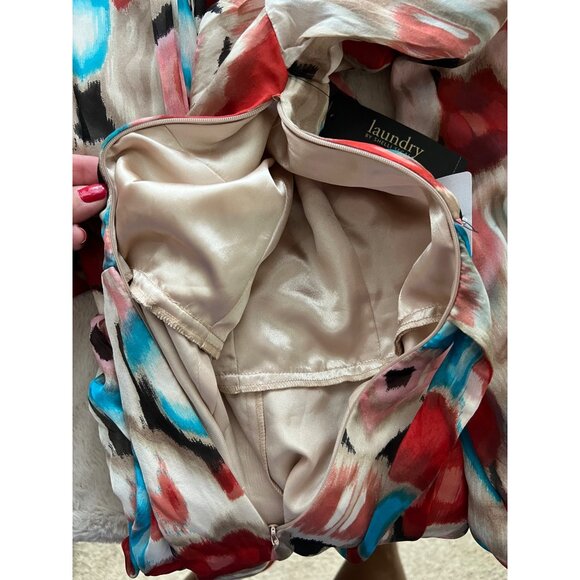 Laundry By Shelli Segal Colorful Abstract Print Wrap Dress Size 12 With Long She - Picture 13 of 13